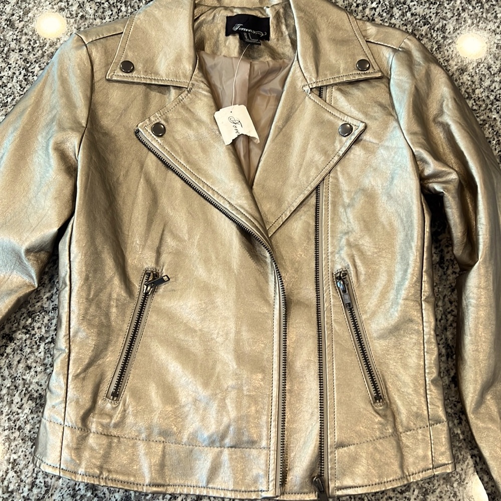 Moto jacket. Metallica gold brand new with tags size Small